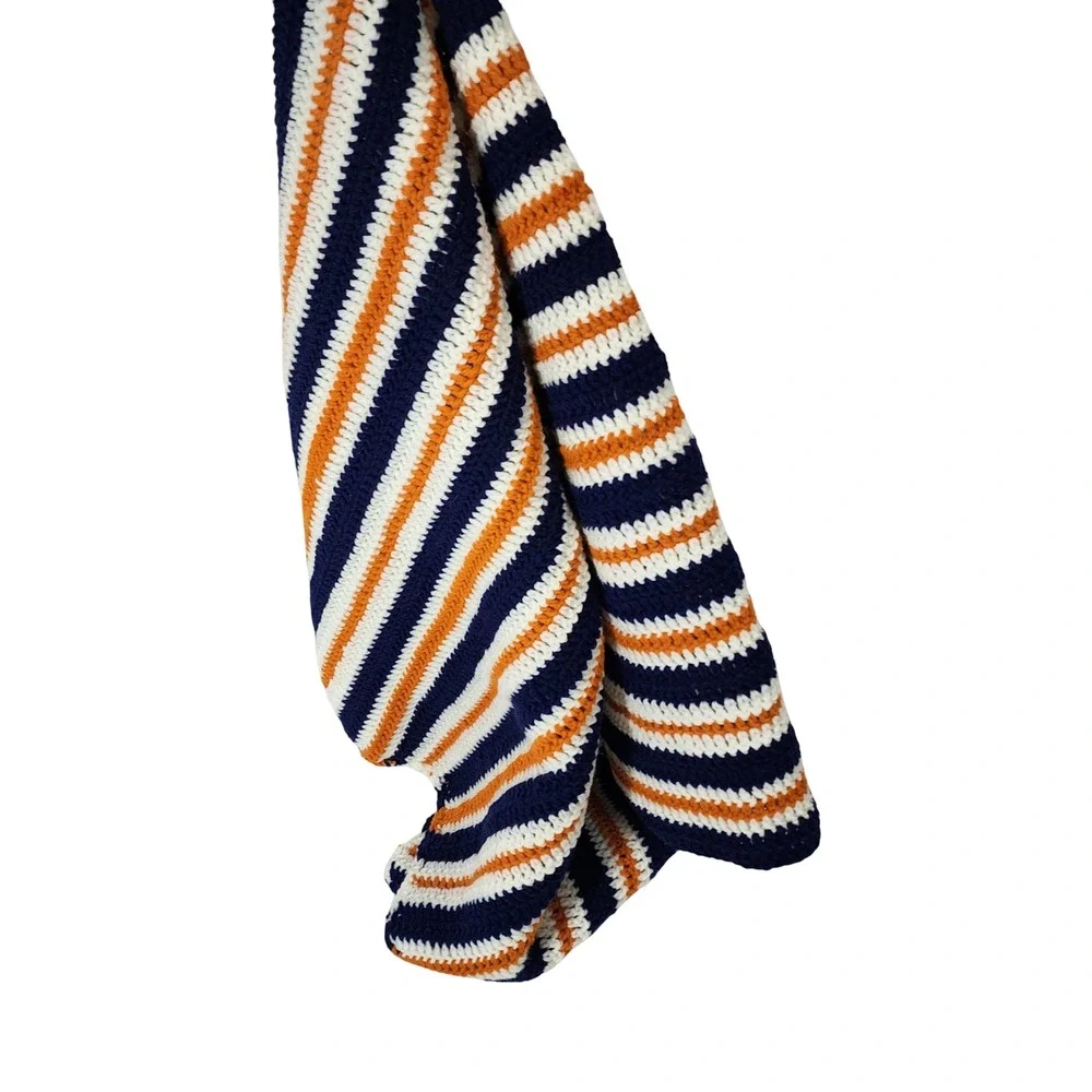 Handmade Crochet Broncos Chicago Bears Afghan Blanket Navy Orange White Stripe